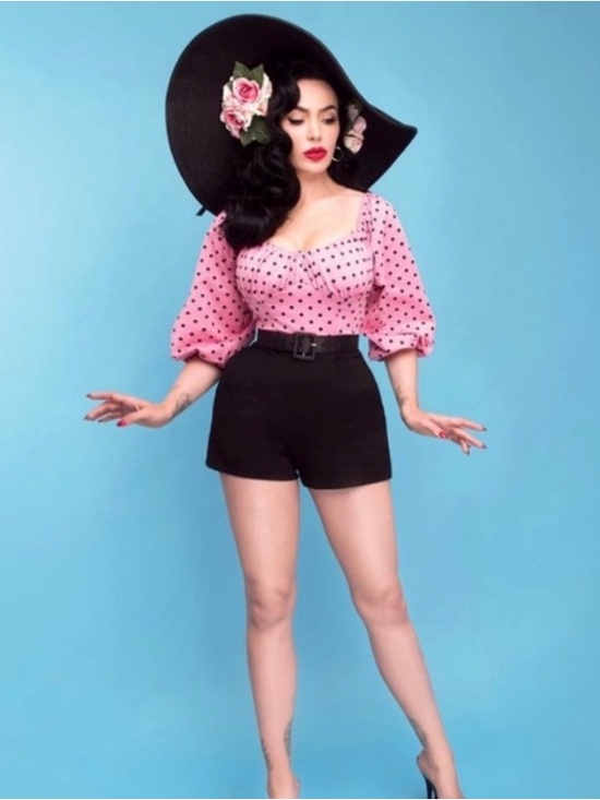 Micheline Pitt Unique Vintage Dotted Pink Palace Playsuit